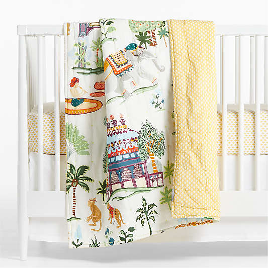 Shome Organic Patterned Yellow Baby Crib Fitted Sheet by John Robshaw