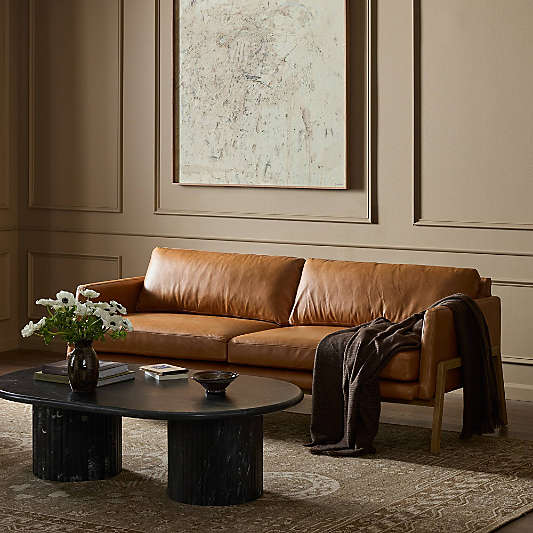 Amoria Sonoma Butterscotch Leather Sofa with Wood Frame