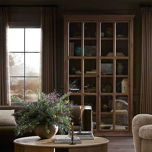 Amos 55" Weathered Oak and Glass Storage Display Cabinet