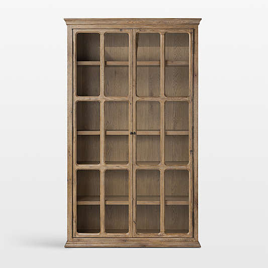 Amos 55" Weathered Oak Glass Storage Cabinet