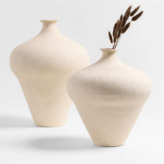 Amphore Large Cream Ceramic Plaster Vase 16"