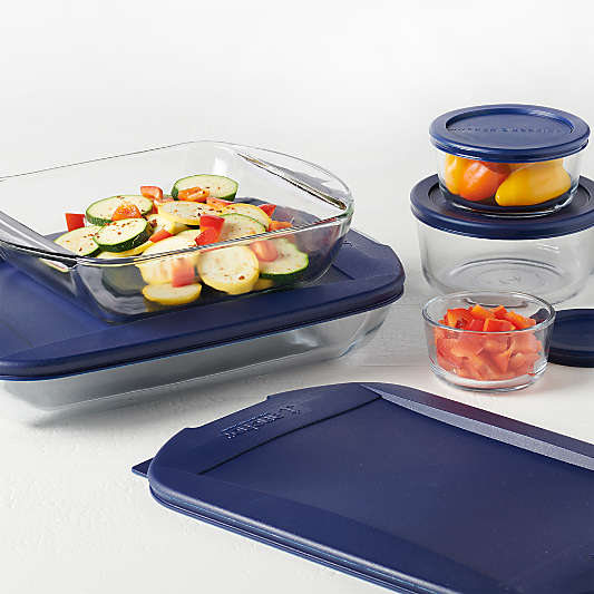 Anchor Hocking 10-Piece Glass Bake and Store Food Storage Set with Navy Blue Lids