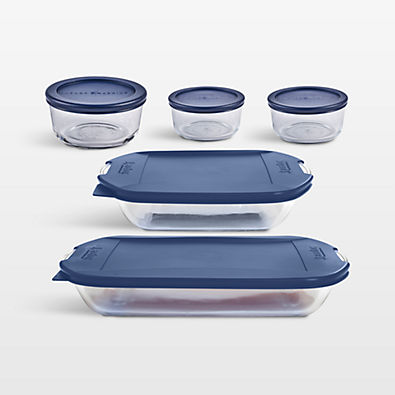 View Anchor Hocking 10-Piece Glass Bake and Store Food Storage Set with Navy Blue Lids details