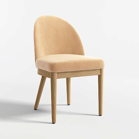 Ana Camel Tan Velvet Dining Chair with Natural Wood Legs