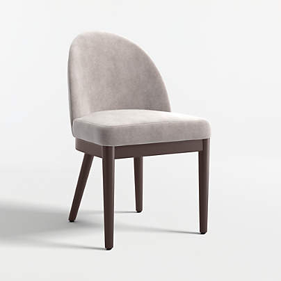 Ana Metal Grey Velvet Dining Chair with Brown Wood Legs