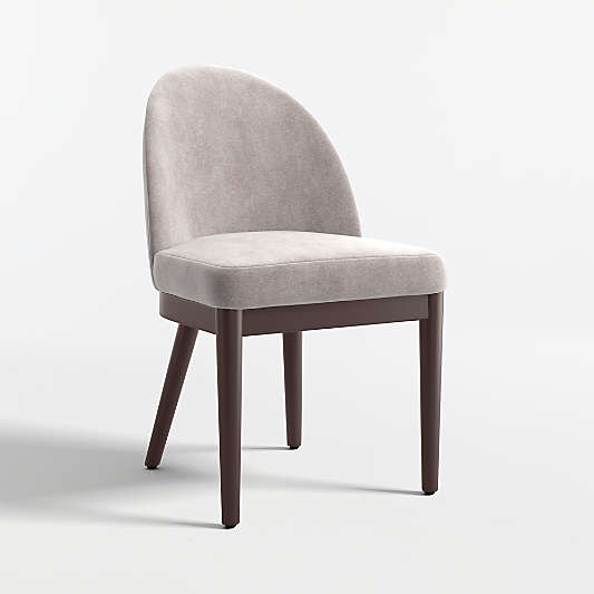 Ana Metal Grey Velvet Dining Chair with Brown Wood Legs