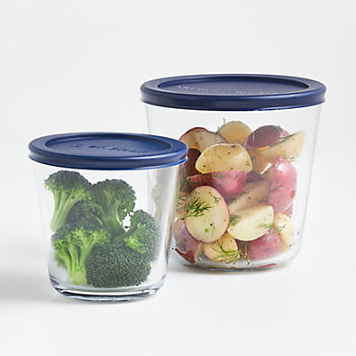 View Anchor Hocking Classic 4-Piece Tall Glass Food Storage Set with Navy Lids details