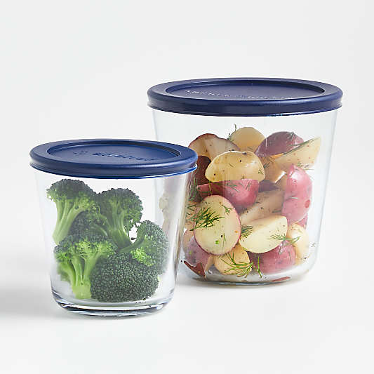 Anchor Hocking Classic 4-Piece Tall Glass Food Storage Set with Navy Lids