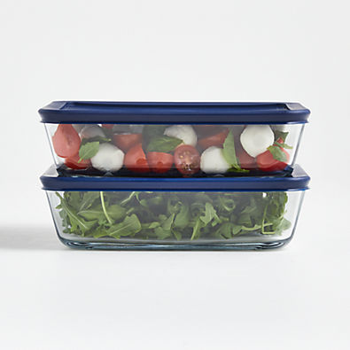 View Anchor Hocking Rectangular Glass 6-Cup Food Storage with Navy Lids, Set of 2 details