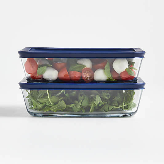 Anchor Hocking Rectangular Glass 6-Cup Food Storage with Navy Lids, Set of 2