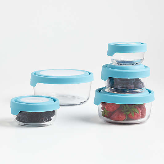 Anchor Hocking TrueSeal ® 10-Piece Round Glass Food Storage Set with Mineral Blue Lids