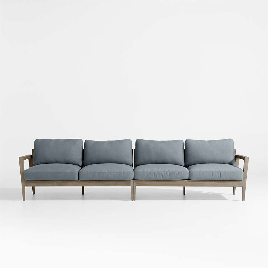 Andorra 127" Grey Wood 2Piece Outdoor Sofa with Haze Grey Sunbrella