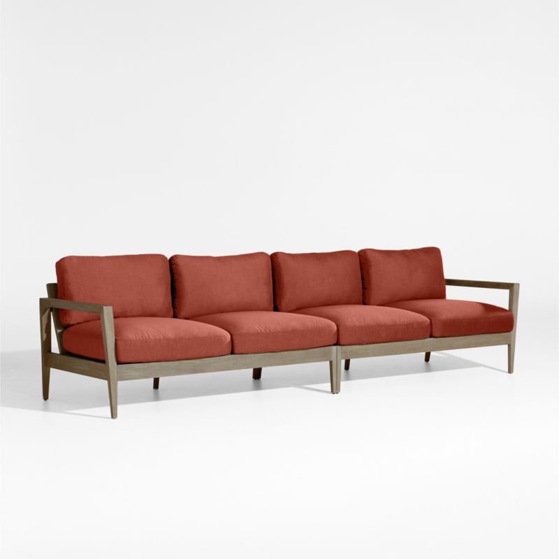 Andorra 127" Weathered Grey Wood 2-Piece Outdoor Sofa with Henna Red Sunbrella ® Cushions - image 3 of 7