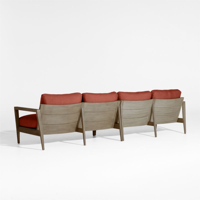 Andorra 127" Weathered Grey Wood 2-Piece Outdoor Sofa with Henna Red Sunbrella ® Cushions - image 5 of 7