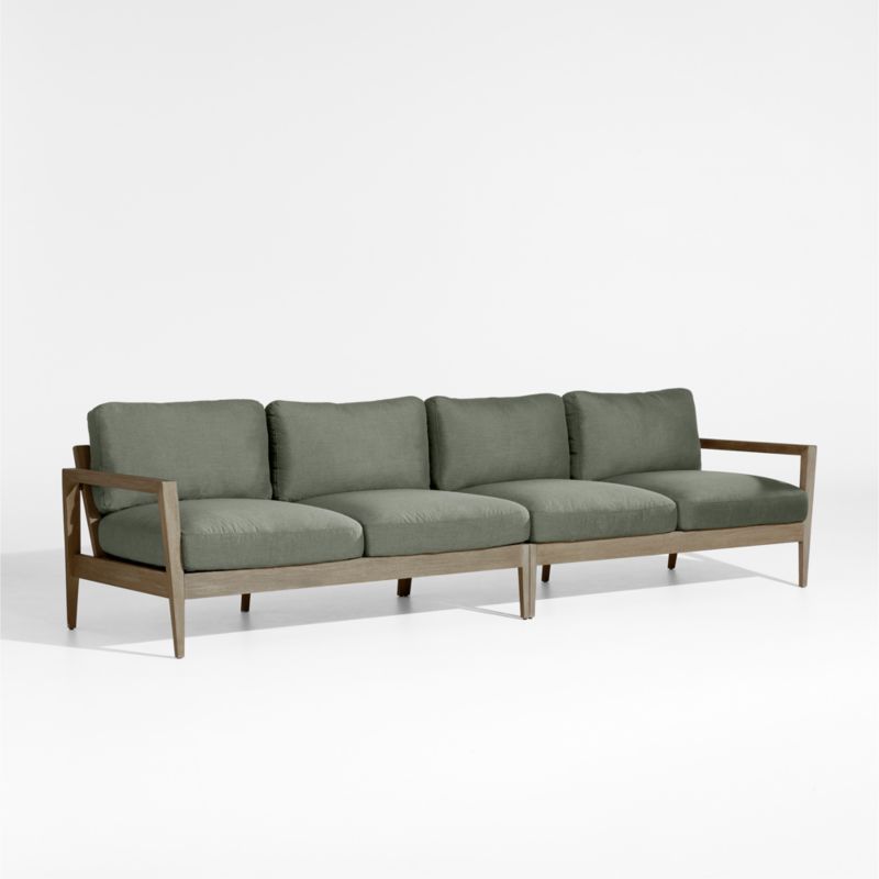 Andorra 127" Weathered Grey Wood 2-Piece Outdoor Sofa with Sage Green Sunbrella ® Cushions - image 3 of 7