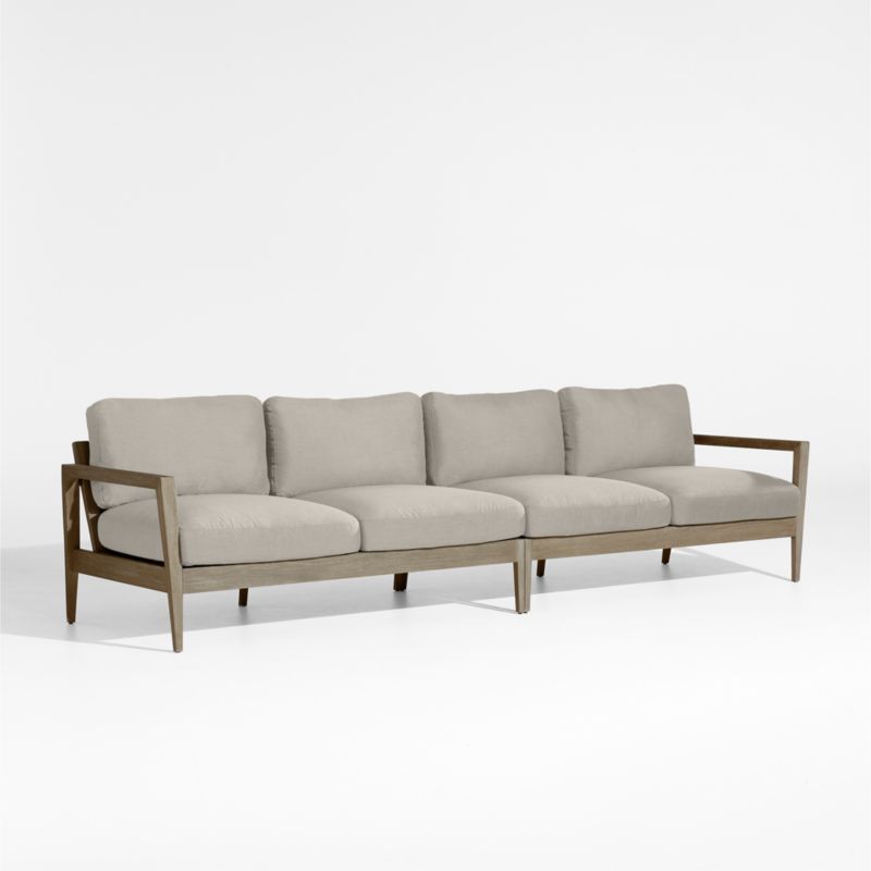 Andorra 127" Weathered Grey Wood 2-Piece Outdoor Sofa with Silver Sunbrella ® Cushions - image 3 of 7