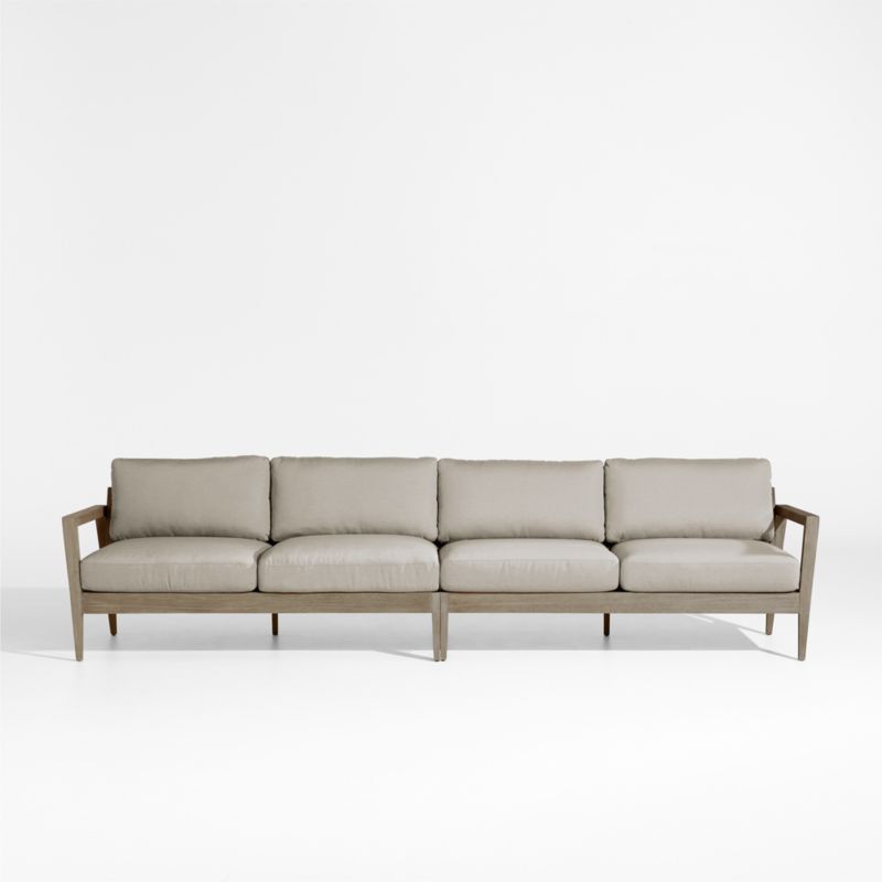 Viewing product image Andorra 127" Weathered Grey Wood 2-Piece Outdoor Sofa with Sand Cushions - image 1 of 8