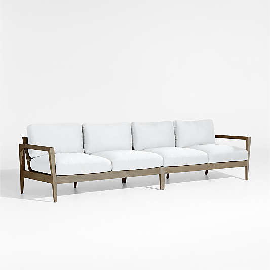 Andorra 127" Weathered Grey Wood 2-Piece Outdoor Sofa with White Sunbrella ® Cushions