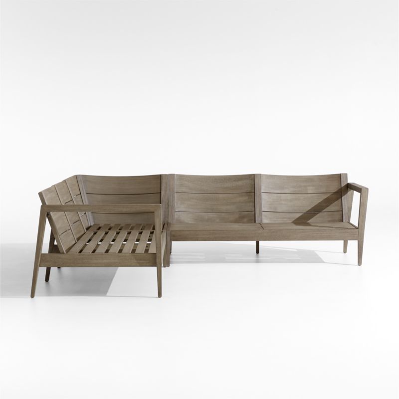 Andorra Weathered Grey Wood -Piece L-Shaped Outdoor Sectional Sofa Frame