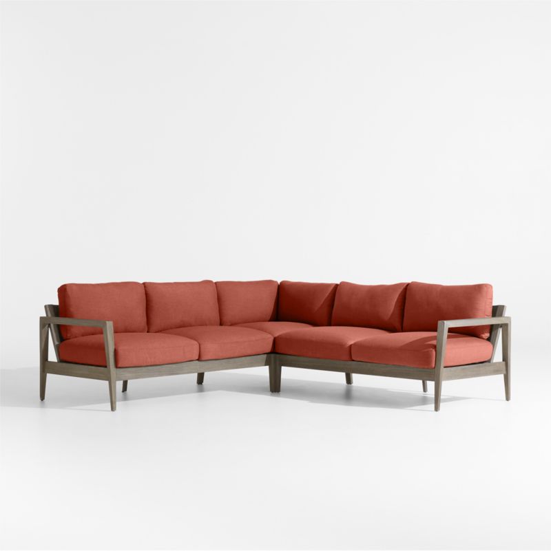 Andorra Weathered Grey Wood 3-Piece L-Shaped Outdoor Sectional Sofa with Henna Red Sunbrella ® Cushions - image 0 of 8