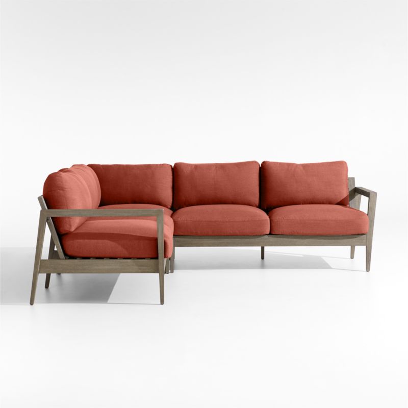 Andorra Weathered Grey Wood 3-Piece L-Shaped Outdoor Sectional Sofa with Henna Red Sunbrella ® Cushions - image 4 of 8