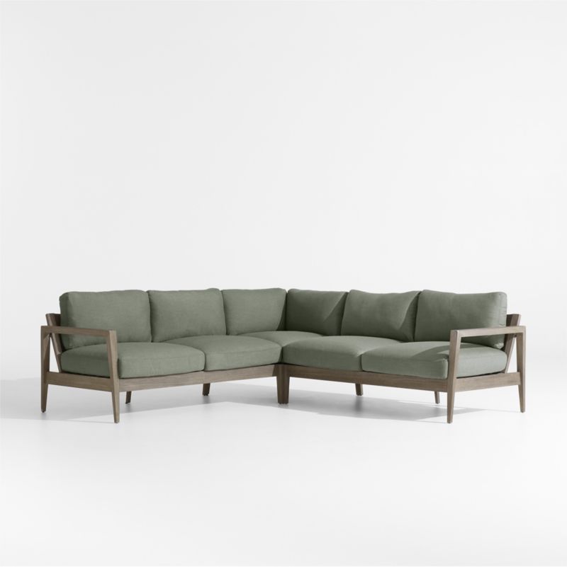 Andorra Weathered Grey Wood 3-Piece L-Shaped Outdoor Sectional Sofa with Sage Green Sunbrella ® Cushions - image 0 of 8