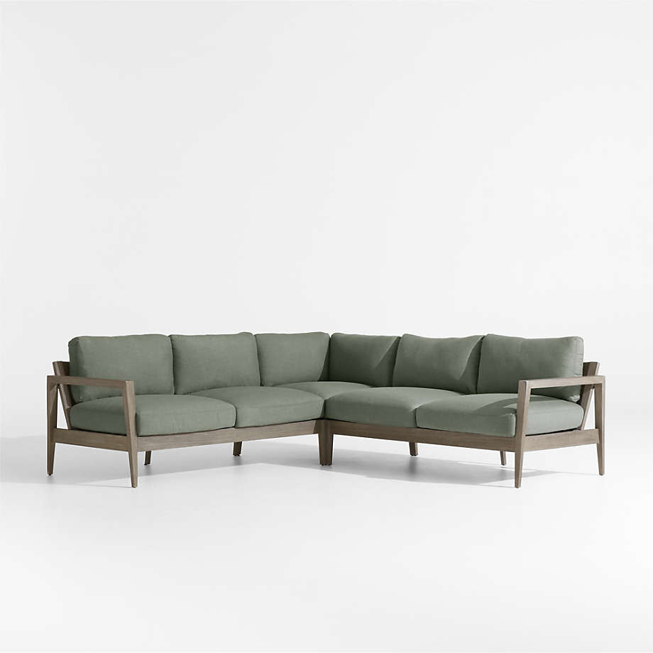 Andorra Wood 3Piece LShaped Outdoor Sectional Sofa with Sage Green