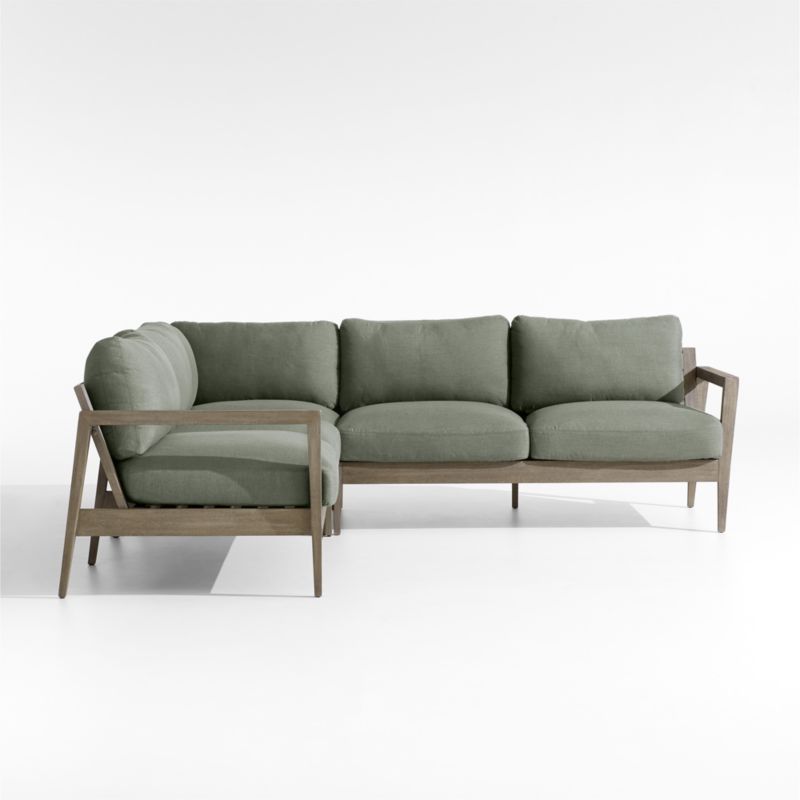 Andorra Weathered Grey Wood 3-Piece L-Shaped Outdoor Sectional Sofa with Sage Green Sunbrella ® Cushions - image 4 of 8