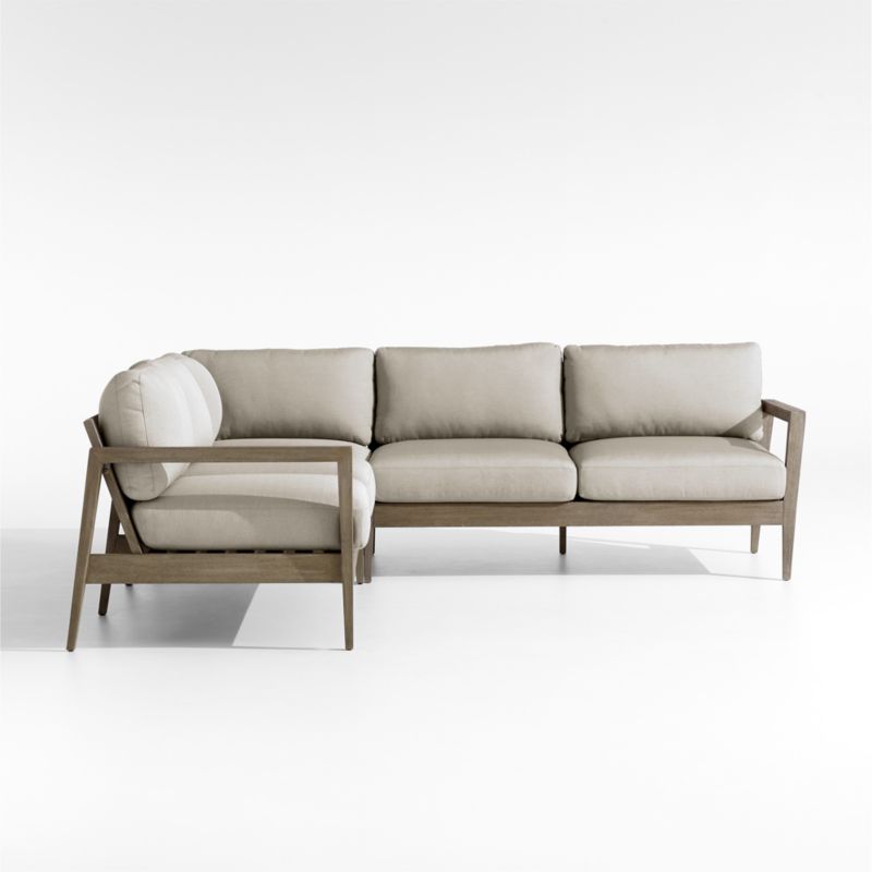 Andorra Weathered Grey Wood -Piece L-Shaped Outdoor Sectional Sofa with Taupe Cushions