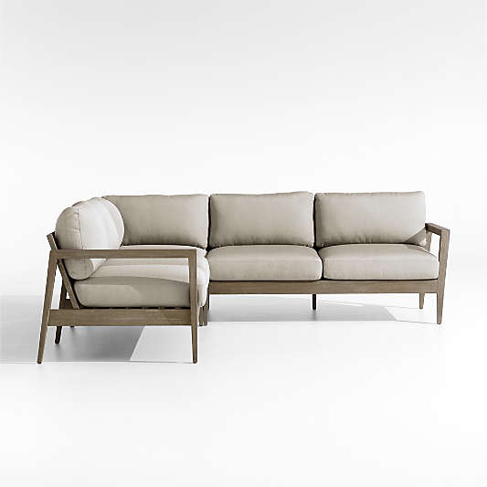 Andorra Weathered Grey Wood 3-Piece L-Shaped Outdoor Sectional Sofa with Sand Cushions