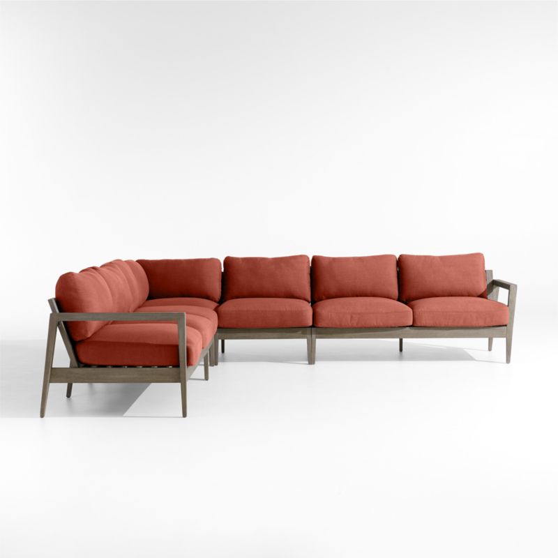 Andorra Weathered Grey Wood 5-Piece L-Shaped Outdoor Sectional Sofa with Henna Red Sunbrella ® Cushions - image 4 of 8