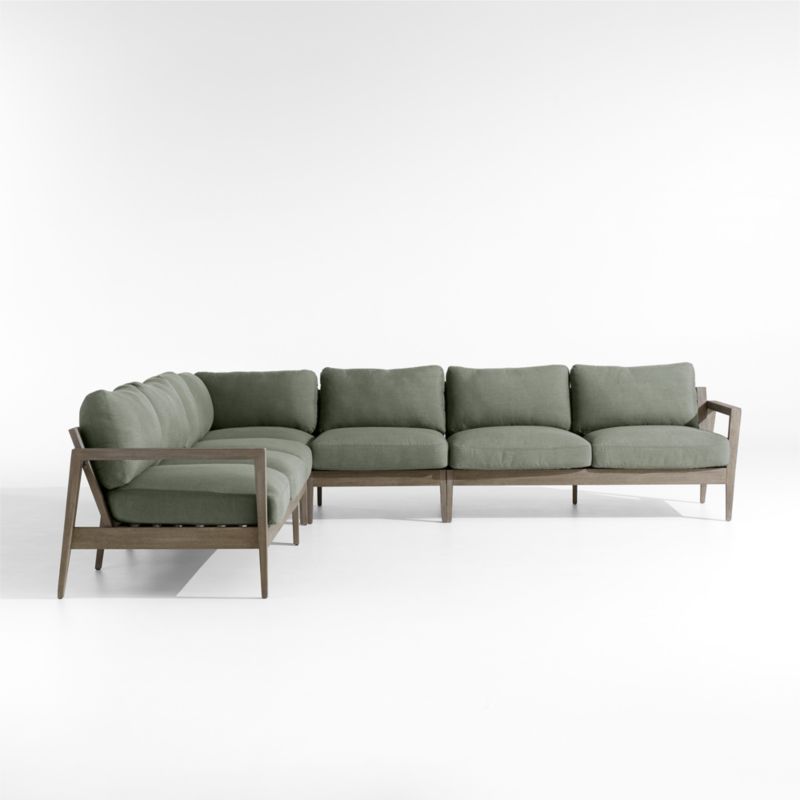 Andorra Weathered Grey Wood 5-Piece L-Shaped Outdoor Sectional Sofa with Sage Green Sunbrella ® Cushions - image 4 of 8