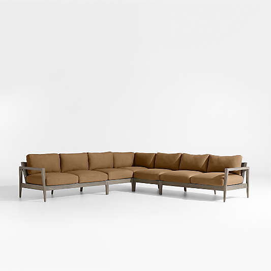 Andorra Cast Teak Brown Sunbrella ® 5-Piece L-Shaped Outdoor Sectional Cushions