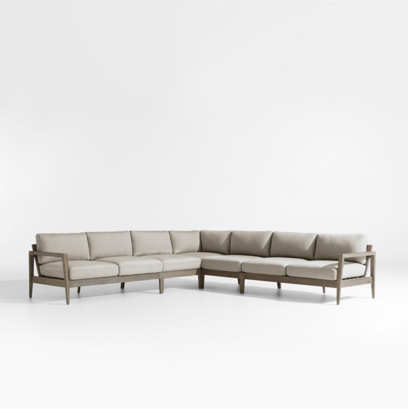 Andorra Weathered Grey Wood 5-Piece L-Shaped Outdoor Sectional Sofa with Sand Cushions - image 0 of 10