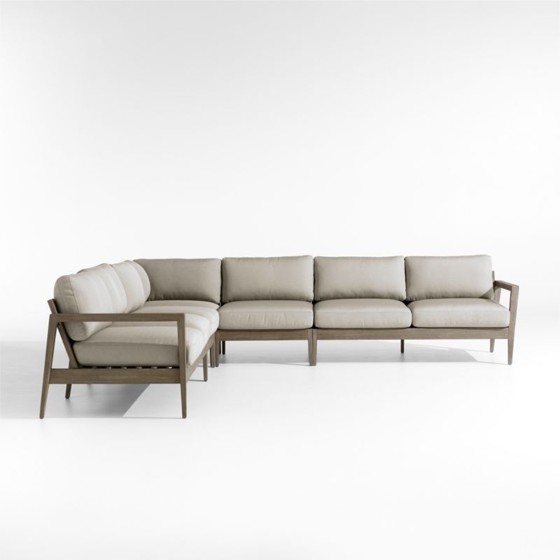 Andorra Weathered Grey Wood 5-Piece L-Shaped Outdoor Sectional Sofa with Sand Cushions - image 7 of 10