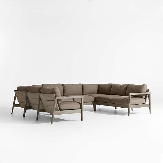 Andorra Cast Shale Brown Sunbrella ® 6-Piece Petite U-Shaped Outdoor Sectional Cushions