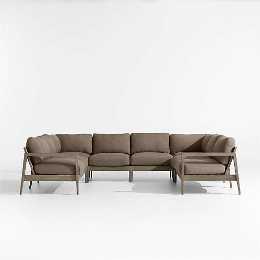 Andorra Cast Shale Brown Sunbrella ® 6-Piece Petite U-Shaped Outdoor Sectional Cushions