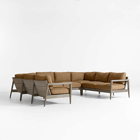 Andorra Cast Teak Brown Sunbrella ® 6-Piece Petite U-Shaped Outdoor Sectional Cushions