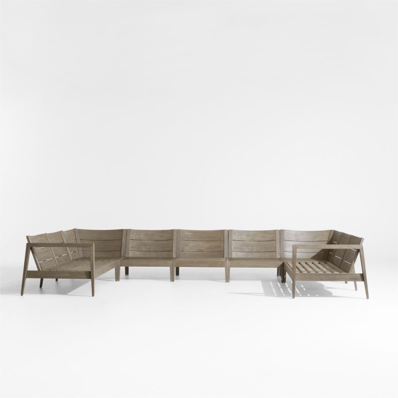 Andorra Weathered Grey Wood 7-Piece U-Shaped Outdoor Sectional Sofa Frame