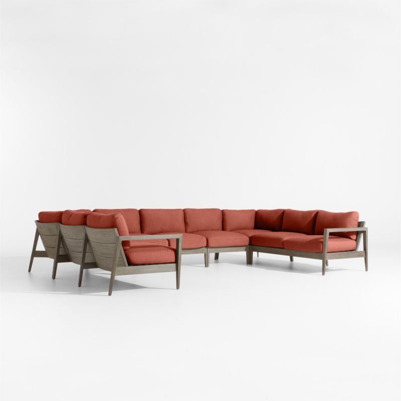 Andorra Weathered Grey Wood 7-Piece U-Shaped Outdoor Sectional Sofa with Henna Red Sunbrella ® Cushions - image 4 of 8