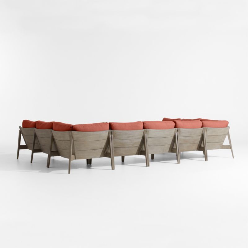 Andorra Weathered Grey Wood 7-Piece U-Shaped Outdoor Sectional Sofa with Henna Red Sunbrella ® Cushions - image 5 of 8