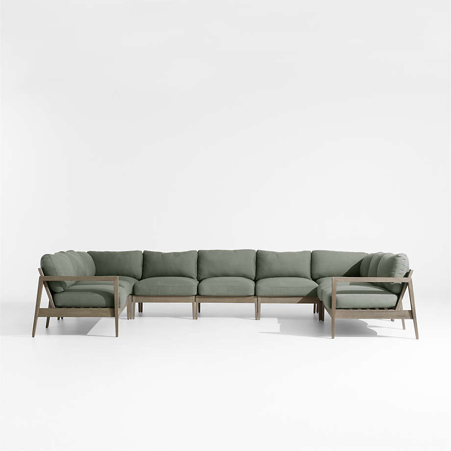Andorra Wood 7Piece UShaped Outdoor Sectional Sofa with Sage Green