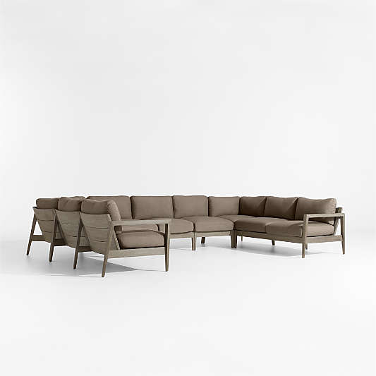 Andorra Cast Shale Brown Sunbrella ® 7-Piece U-Shaped Outdoor Sectional Cushions