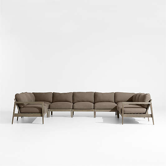 Andorra Cast Shale Brown Sunbrella ® 7-Piece U-Shaped Outdoor Sectional Cushions