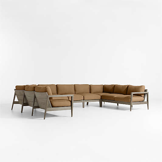 Andorra Cast Teak Brown Sunbrella ® 7-Piece U-Shaped Outdoor Sectional Cushions