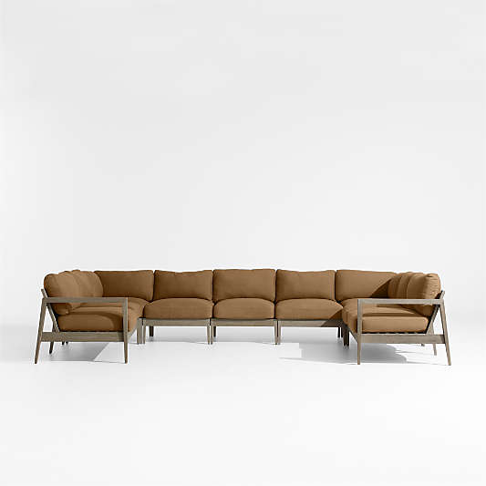 Andorra Cast Teak Brown Sunbrella ® 7-Piece U-Shaped Outdoor Sectional Cushions