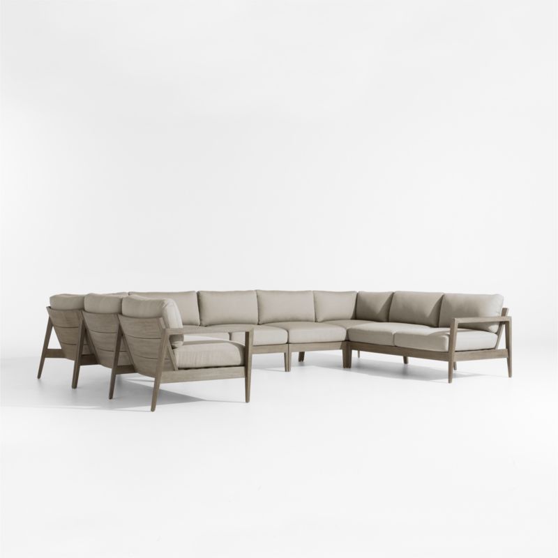 Andorra Weathered Grey Wood 7-Piece U-Shaped Outdoor Sectional Sofa with Sand Cushions - image 5 of 9