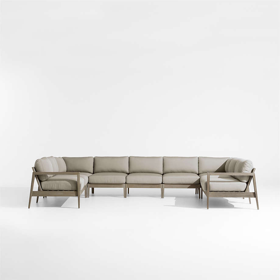 Andorra Wood 7Piece UShaped Outdoor Sectional Sofa with Silver