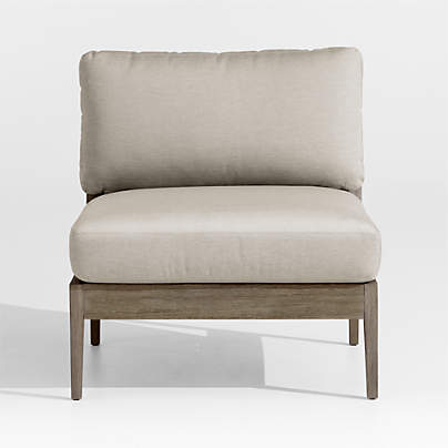 Andorra Weathered Grey Wood Outdoor Armless Chair with Taupe Cushions