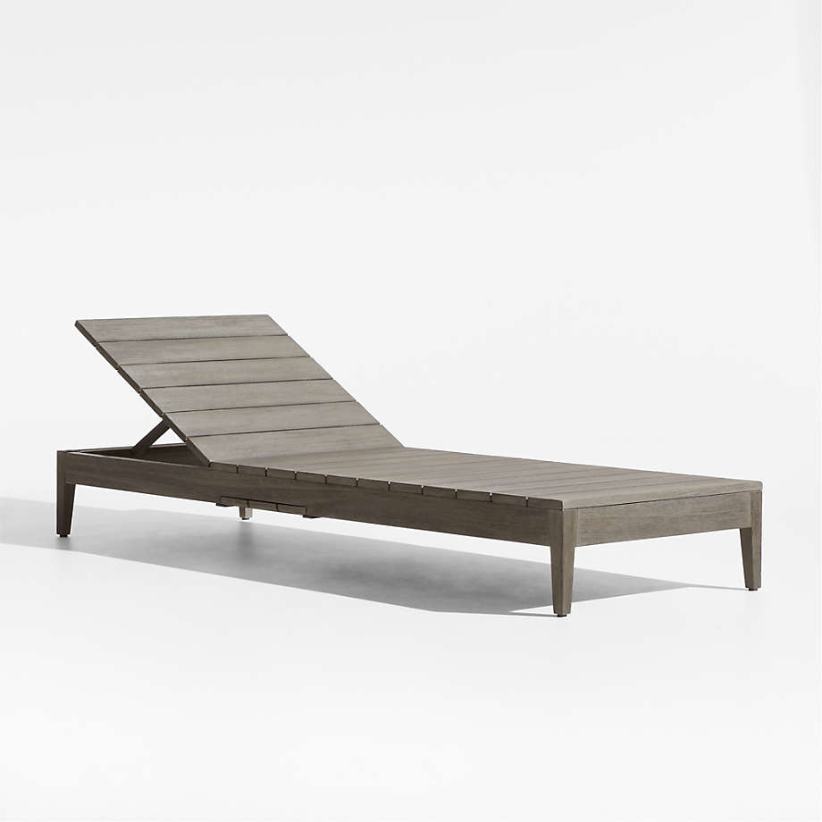 Andorra Grey Wood Outdoor Chaise Lounge with Harbor Blue Sunbrella ...